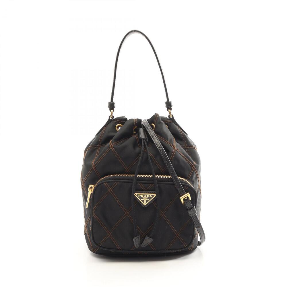 Prada Duet Quilted Bucket Bag Handbag Saffiano Leather Black